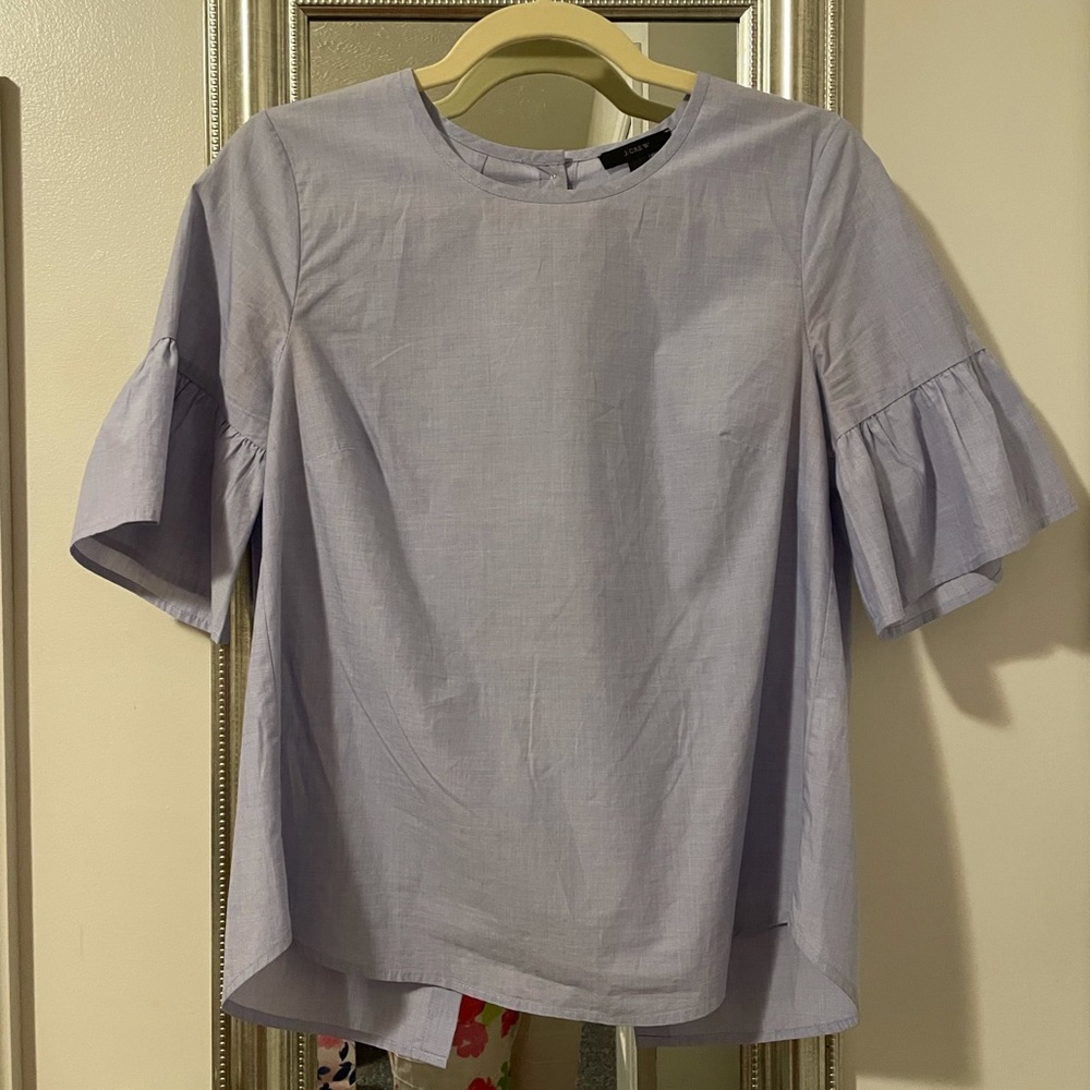 J Crew Bell ruffle sleeve poplin blouse top blue